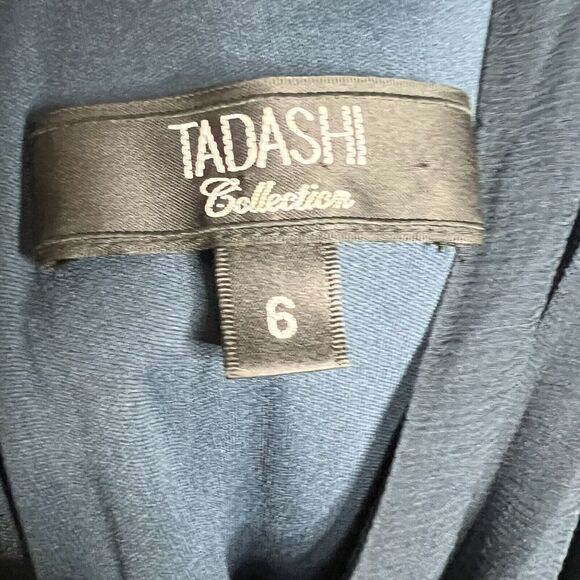 Tadashi Collection Silk Dress Womens Size 6 Navy Blue V Neck Wedding Guest - Picture 11 of 15